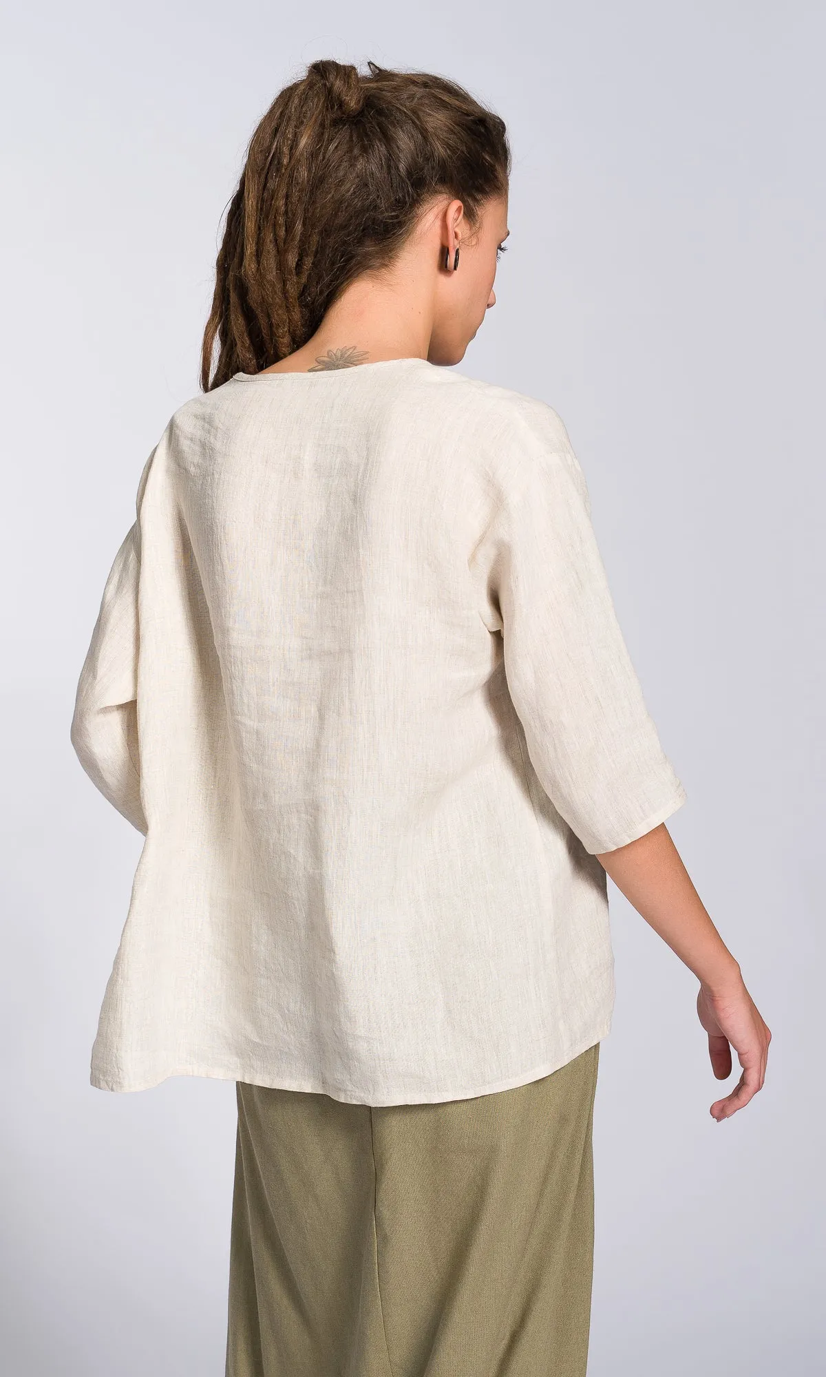 Linen Blouse with Front Gathering