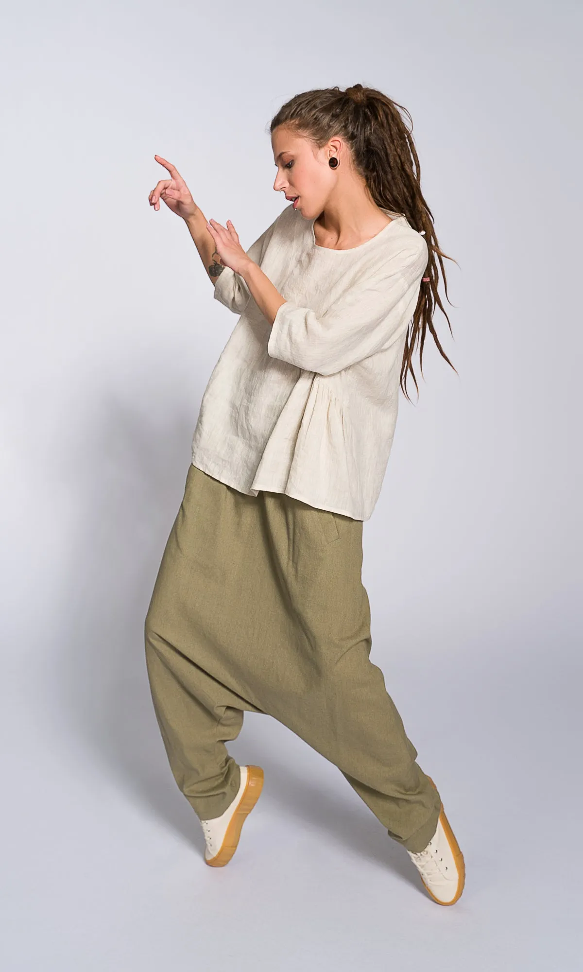 Linen Blouse with Front Gathering