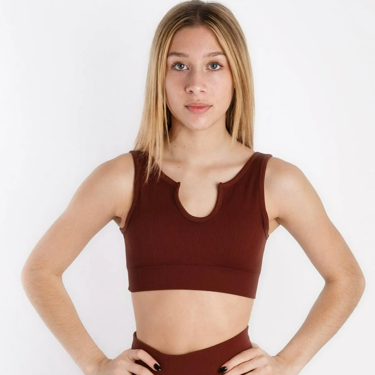 Maddie Key Sleeveless Ribbed Crop- Cinnamon