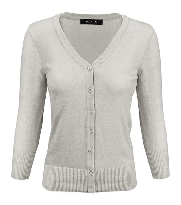 Mak V-Neck Button Down Knit Plus Size Cardigan Sweater