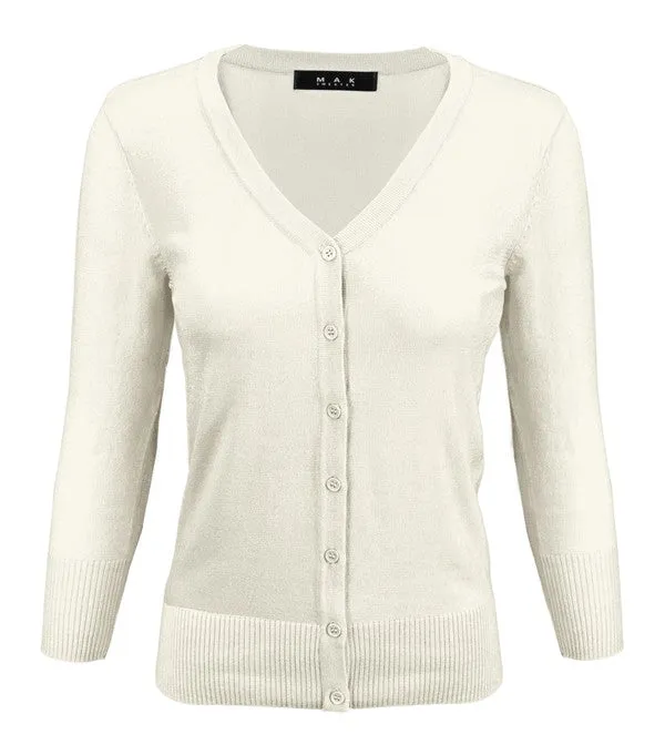 Mak V-Neck Button Down Knit Plus Size Cardigan Sweater