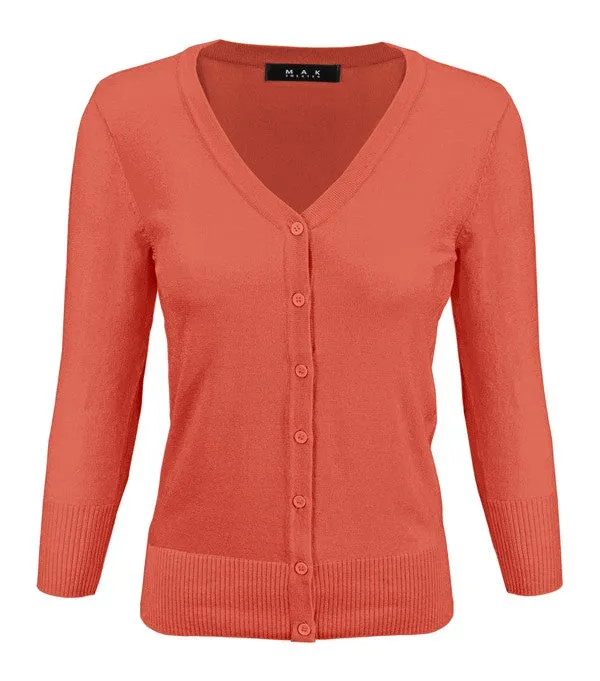 Mak V-Neck Button Down Knit Plus Size Cardigan Sweater