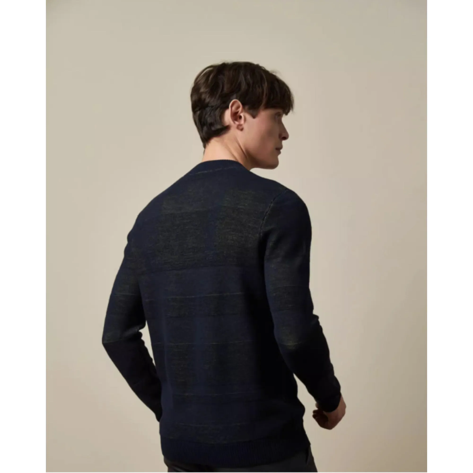 Men Mmk-Ferns-Double Layer Crew Neck Sweater - Navy