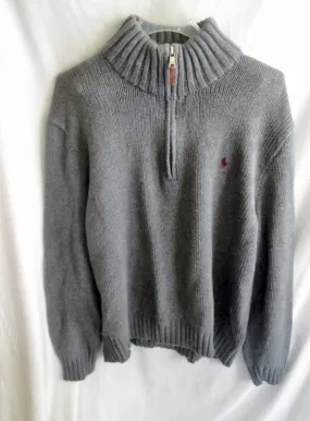 Mens POLO RALPH LAUREN Knit Ski Holiday Wool SWEATER Top Half Zip XL GRAY GREY