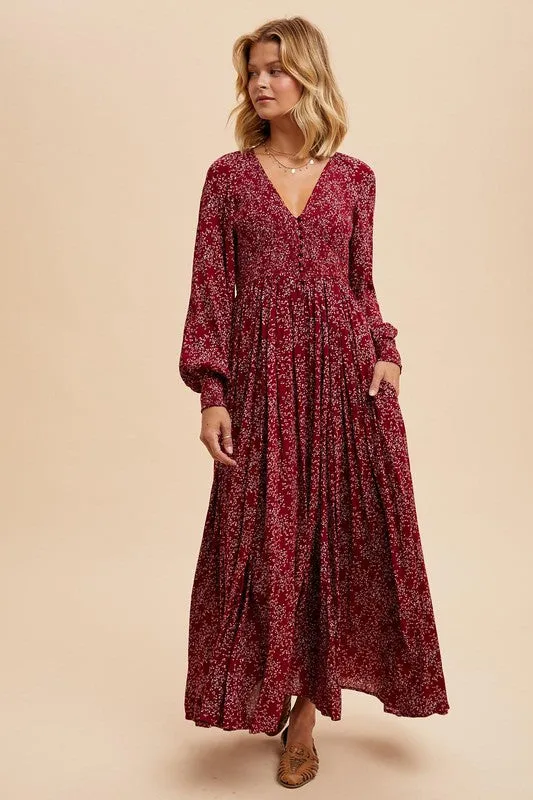 MIRIAM SMOCKED FLORAL MAXI DRESS