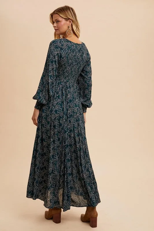 MIRIAM SMOCKED FLORAL MAXI DRESS