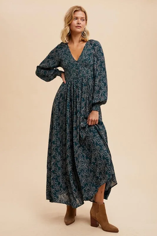 MIRIAM SMOCKED FLORAL MAXI DRESS