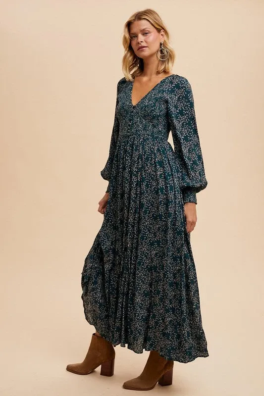 MIRIAM SMOCKED FLORAL MAXI DRESS