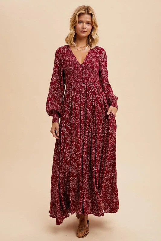 MIRIAM SMOCKED FLORAL MAXI DRESS