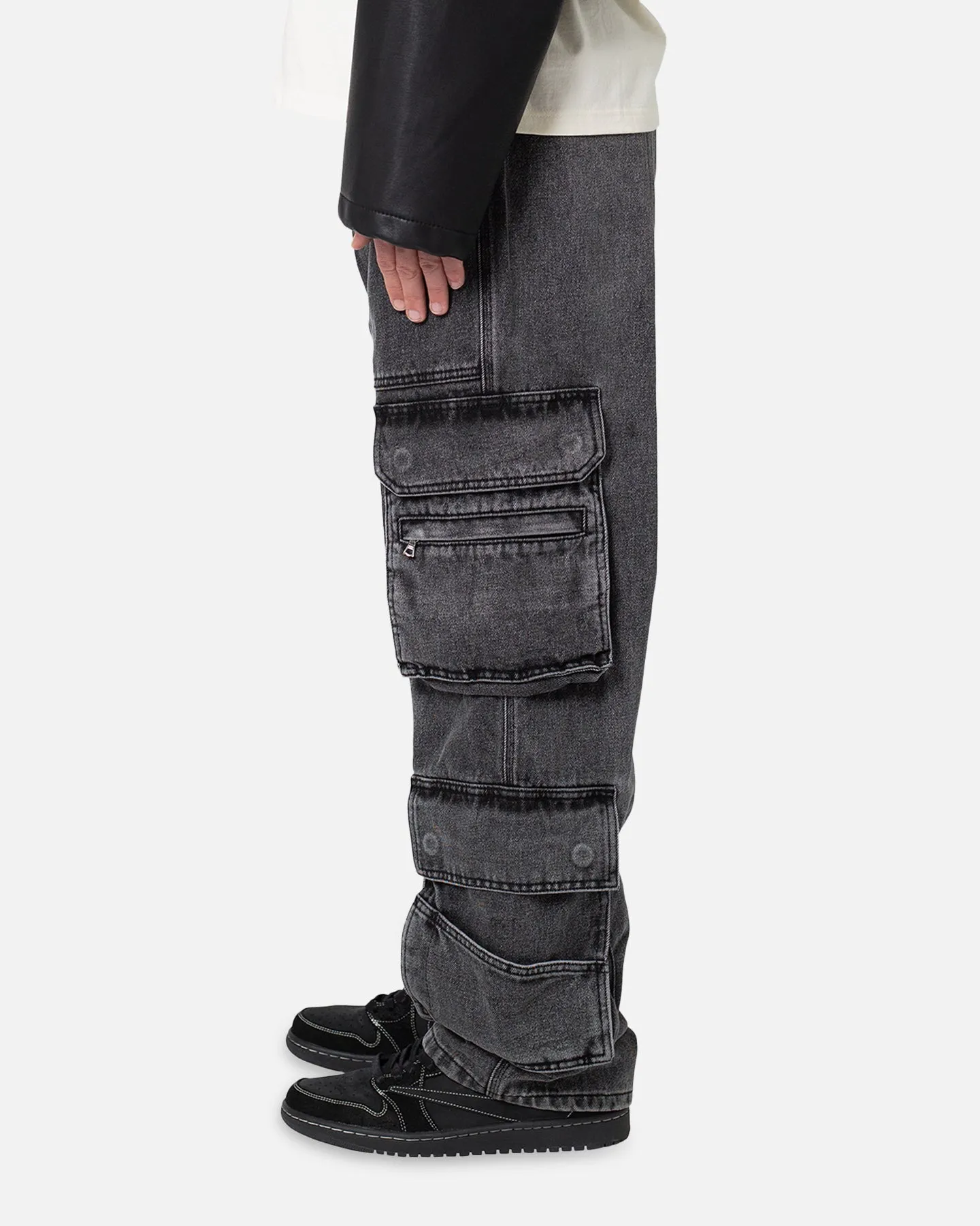 MNML Baggy Rave Cargo Denim Jeans Washed Black