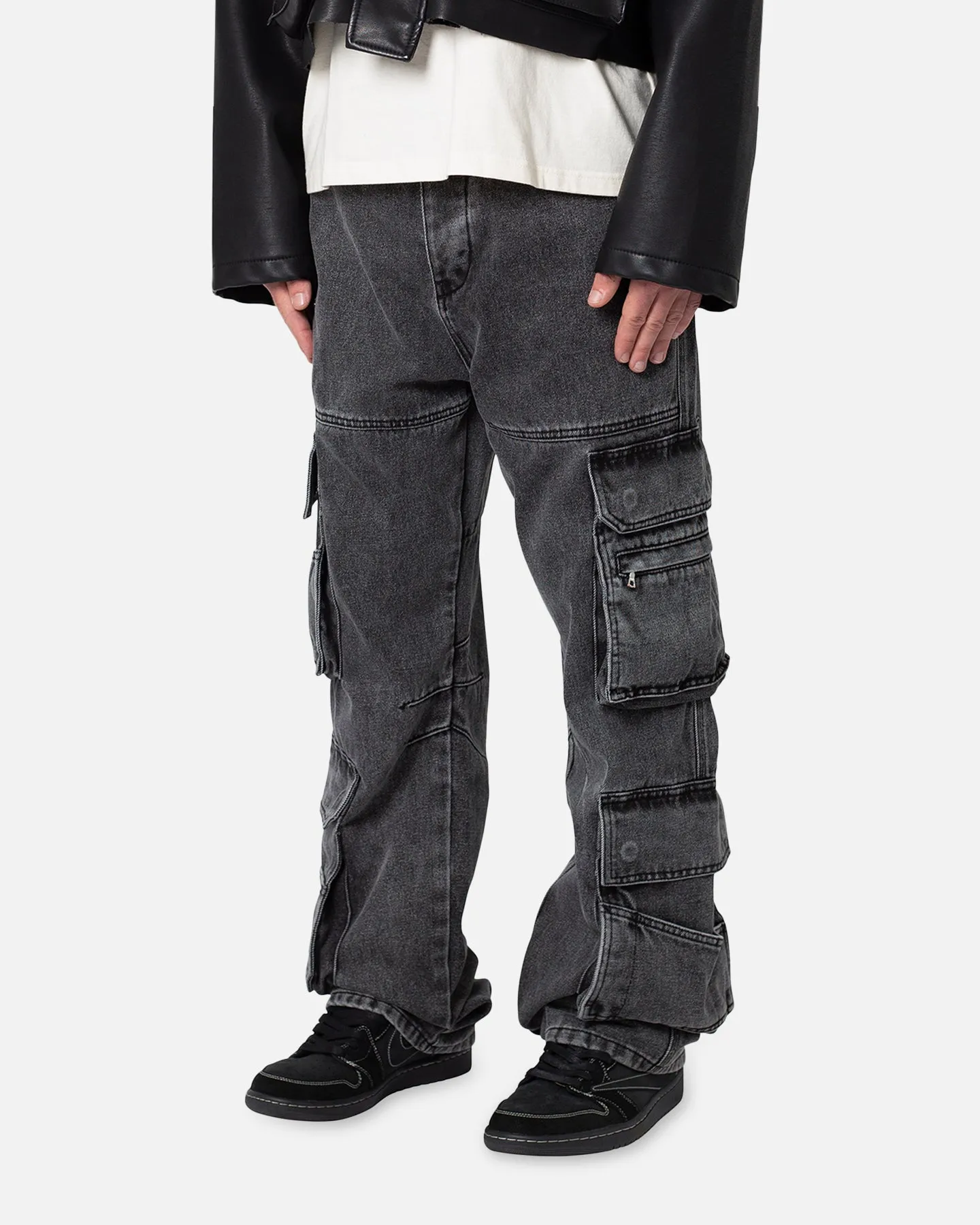 MNML Baggy Rave Cargo Denim Jeans Washed Black