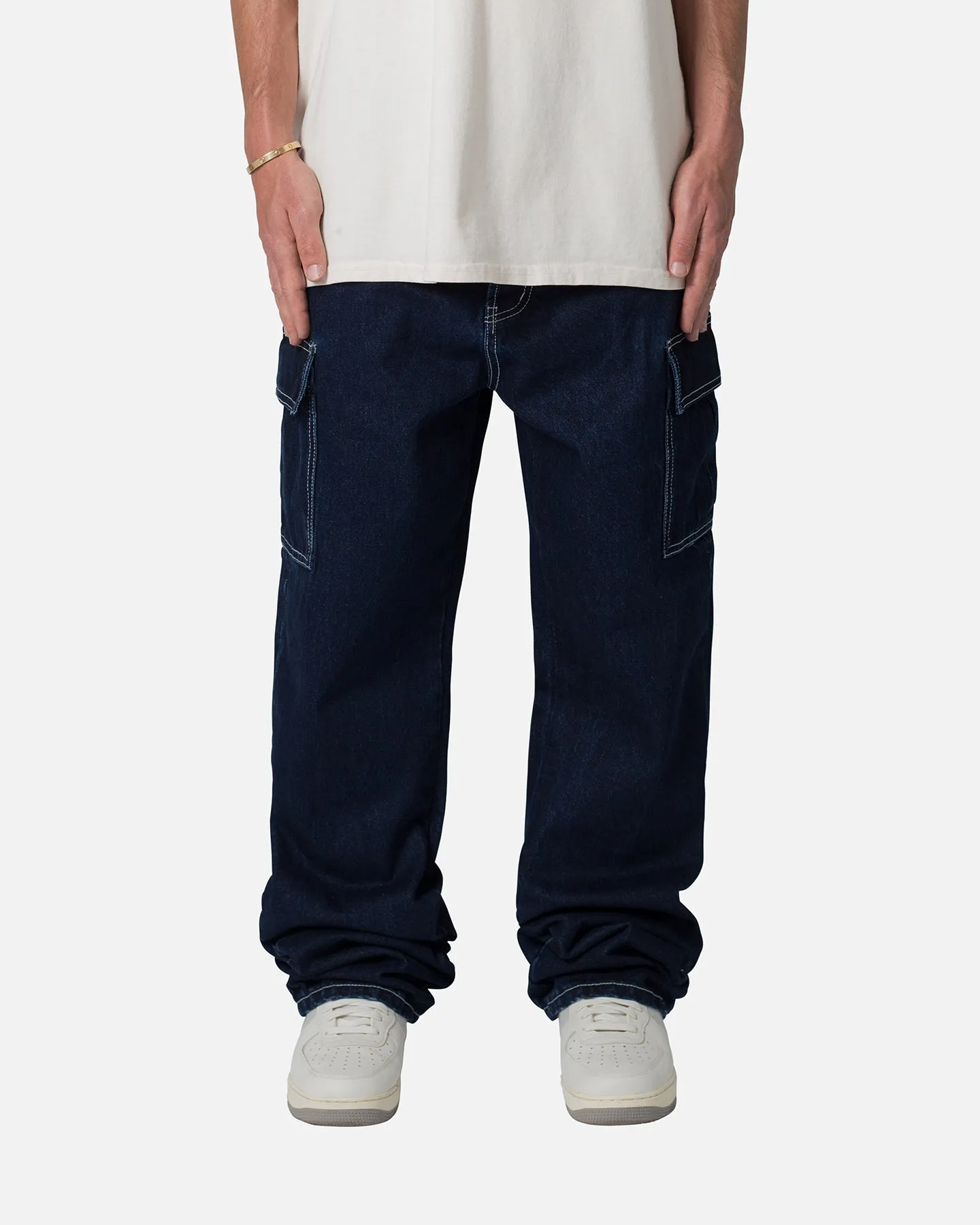 MNML Contrast Ultra Baggy Cargo Denim Jeans Blue