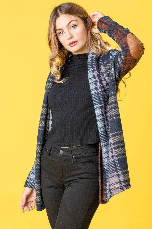 Multi Color Plaid Elbow Patch Cardigan