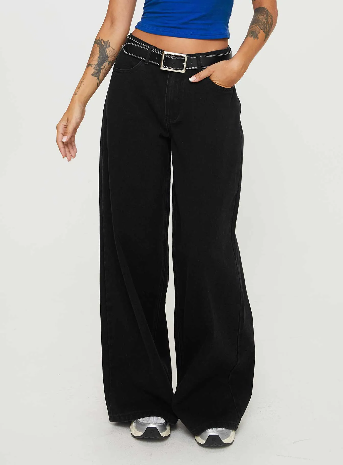 Naylor Wide Leg Jeans Washed Black Denim Tall