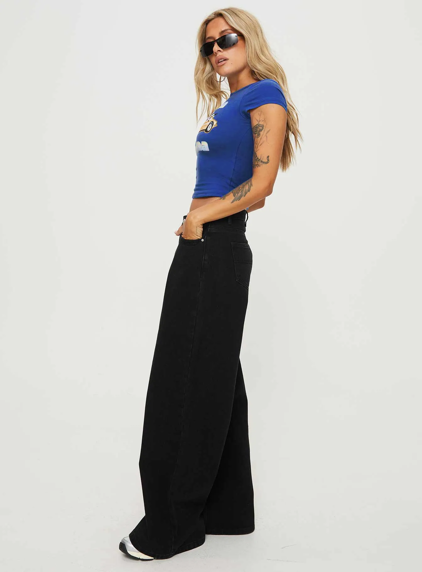 Naylor Wide Leg Jeans Washed Black Denim Tall