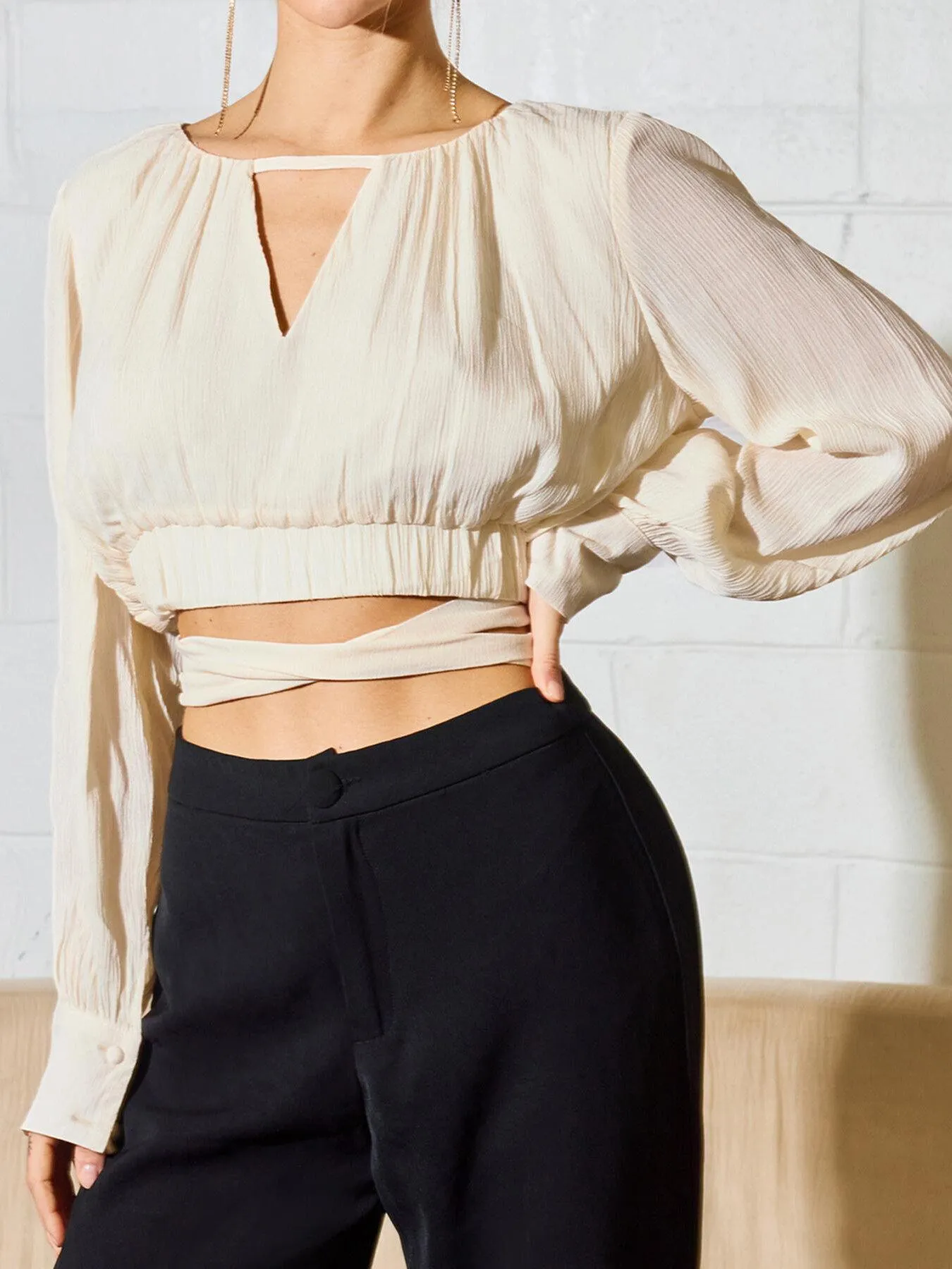 Party Elastic Waist Tie Back Crop Top