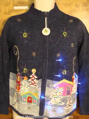 Pastel Pink House Light Up Ugly Xmas Sweater