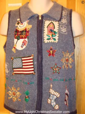 Patriotic Festive Christmas Sweater Vest with Flag