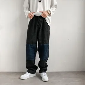 Personalized stitching jeans men's wide-leg trousers