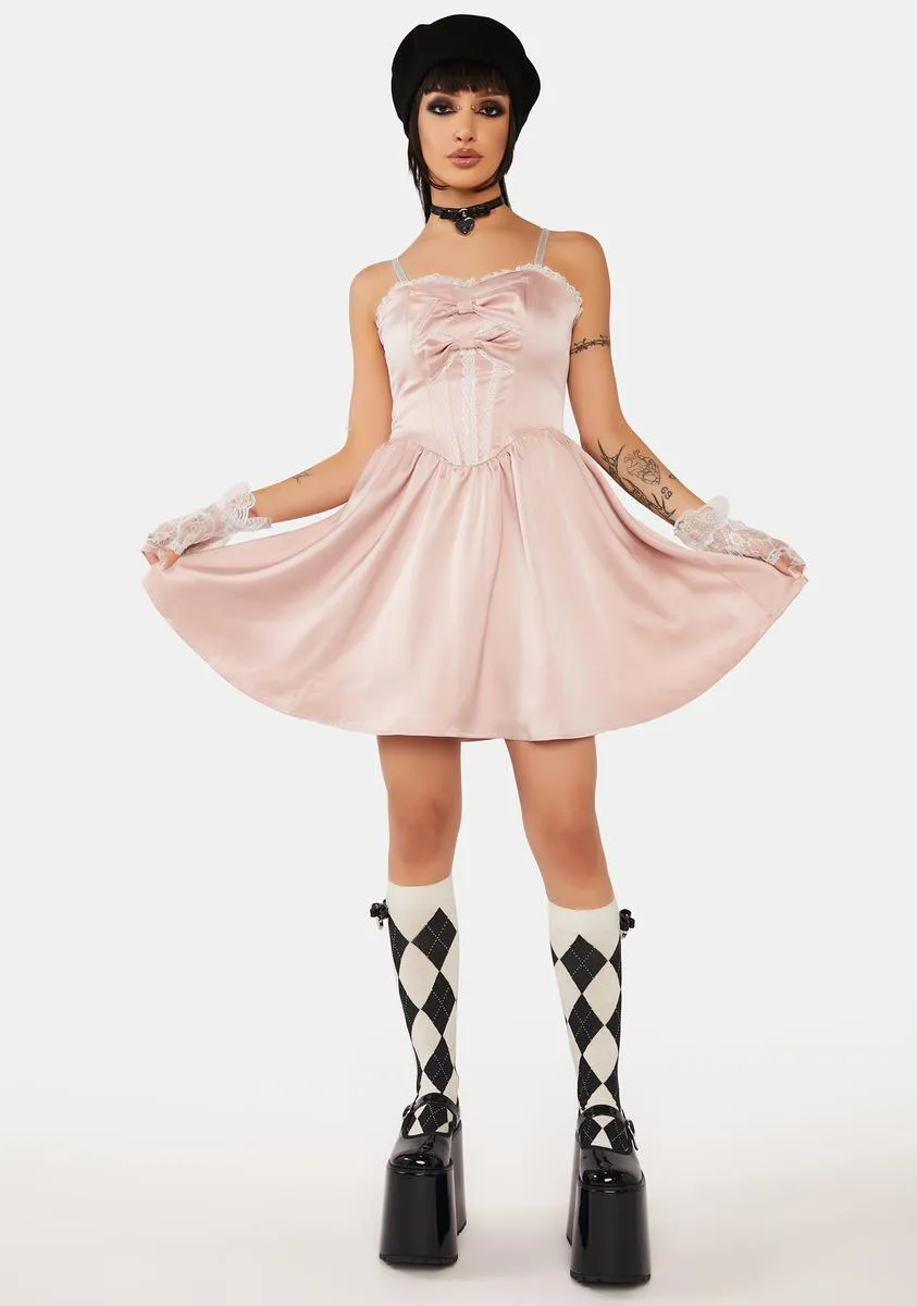 Pink Doll Bow Knot Mini Strap Dress