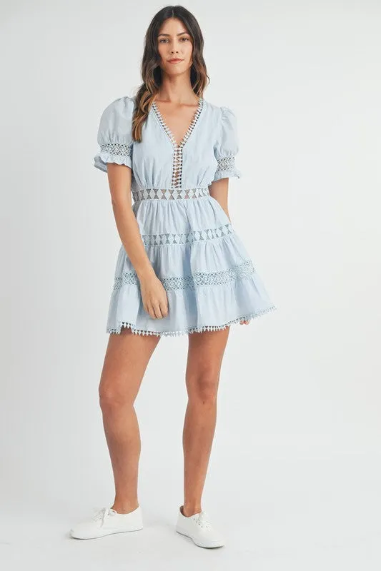 Poplin Lace Trim Mini Dress