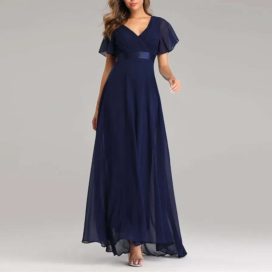 Premium chiffon flare short sleeves maxi dress | High waist large swing flare dress evening gowns