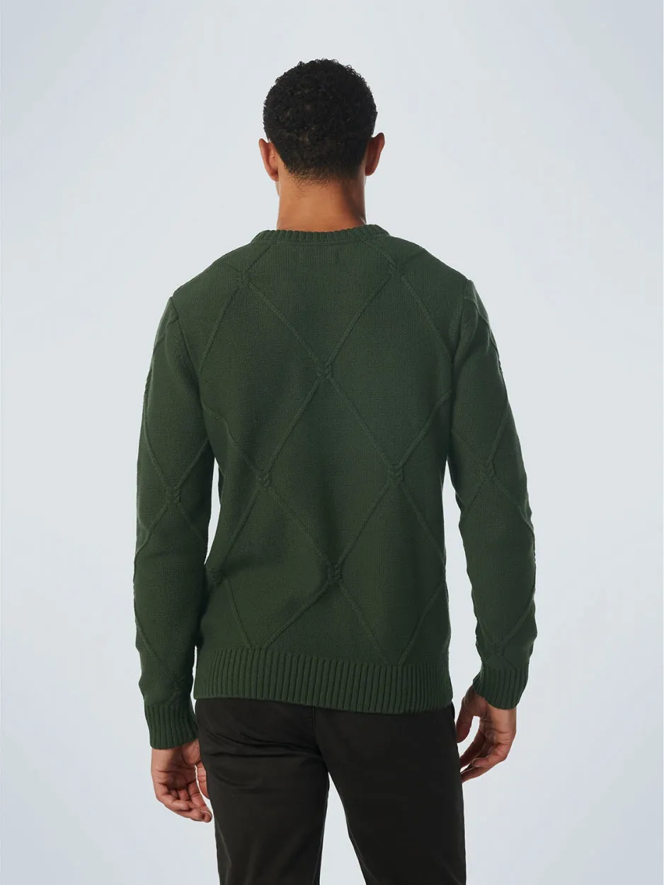 Pullover Crewneck Cable Jacquard With Wool | Dark Green