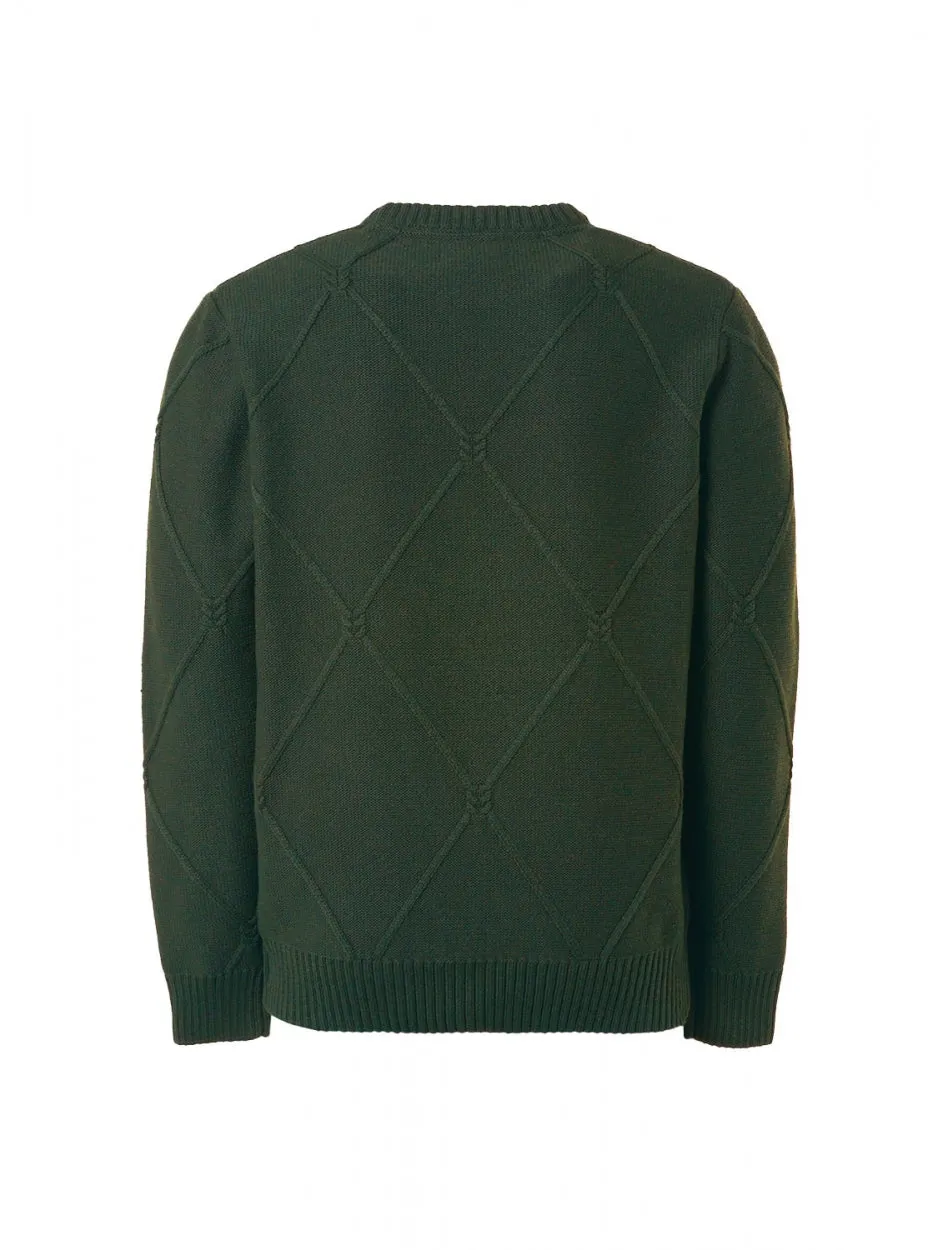 Pullover Crewneck Cable Jacquard With Wool | Dark Green