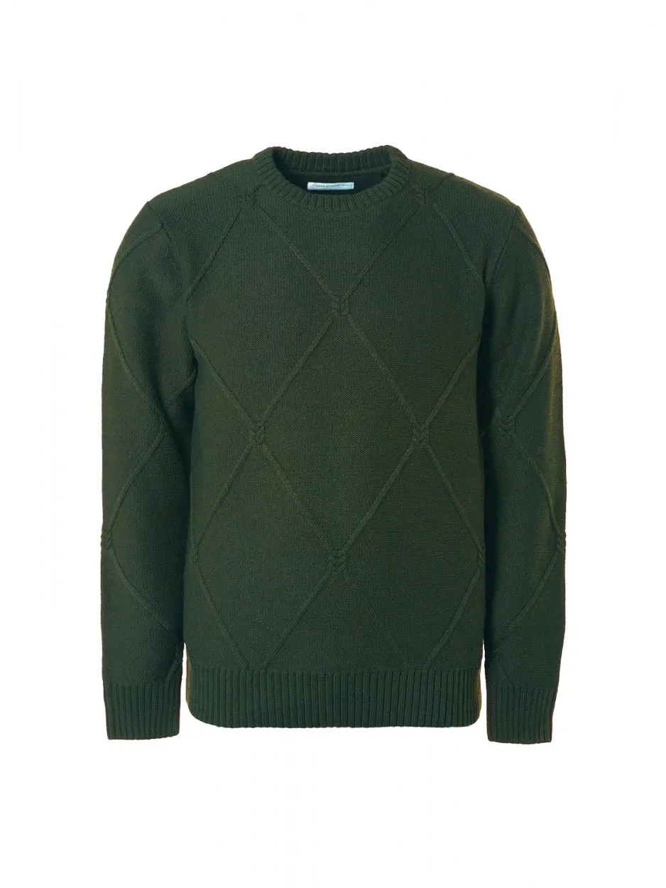 Pullover Crewneck Cable Jacquard With Wool | Dark Green