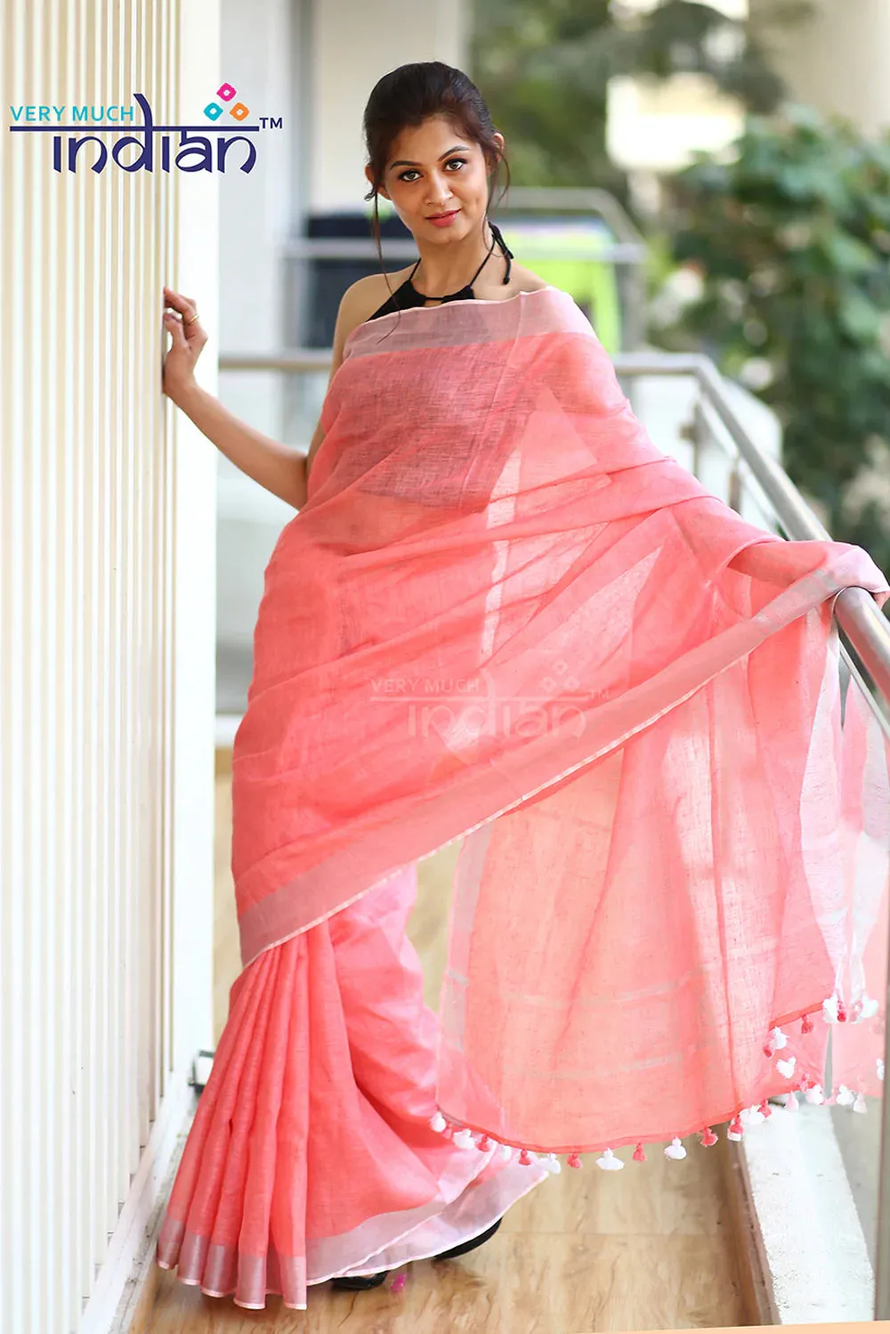 Pure Organic Linen Saree – Peach