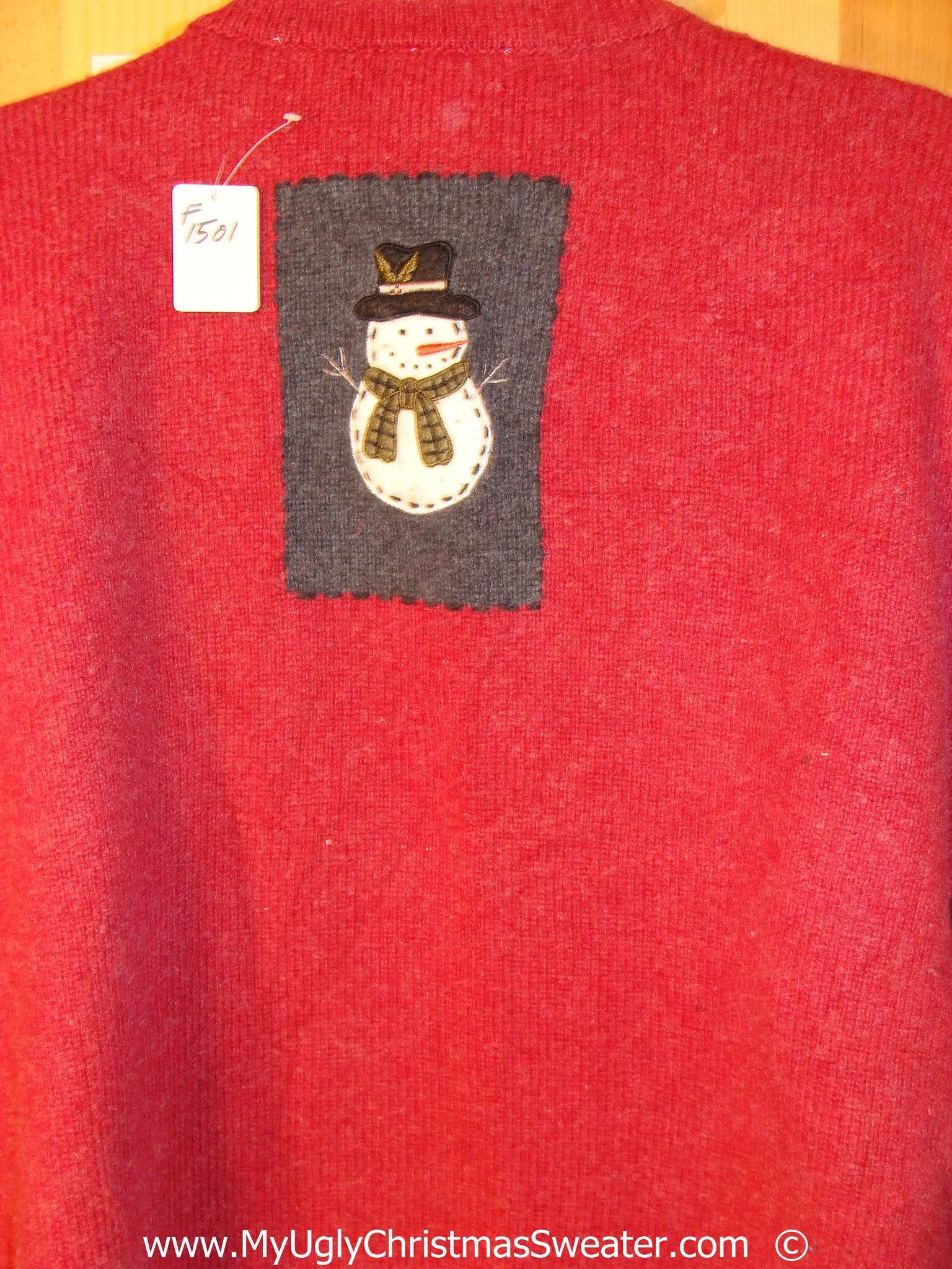 Red Patchwork Snowmen Festive Christmas Sweater