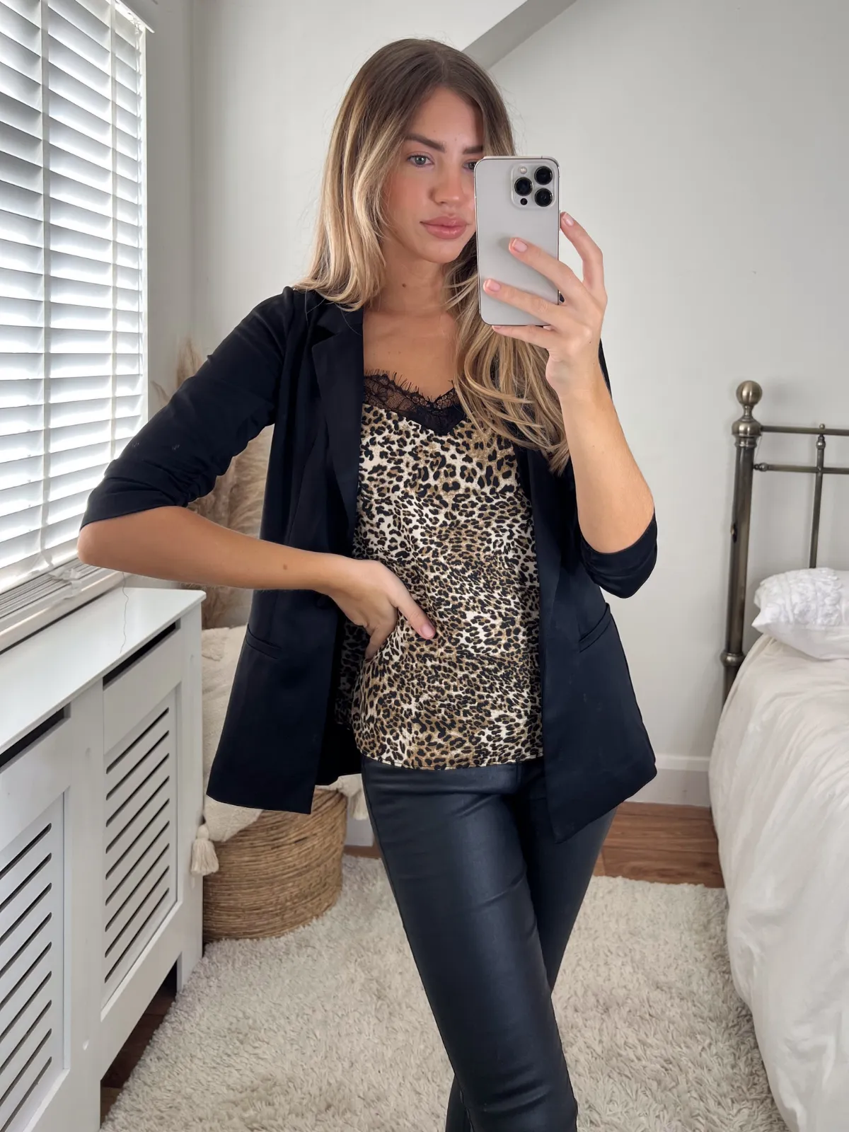 Rose Animal Print Lace Insert Cami Top