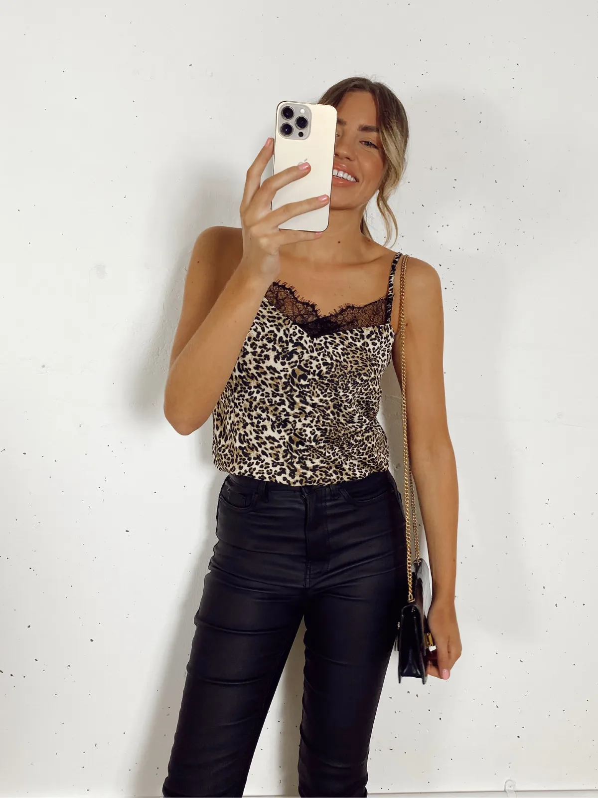 Rose Animal Print Lace Insert Cami Top