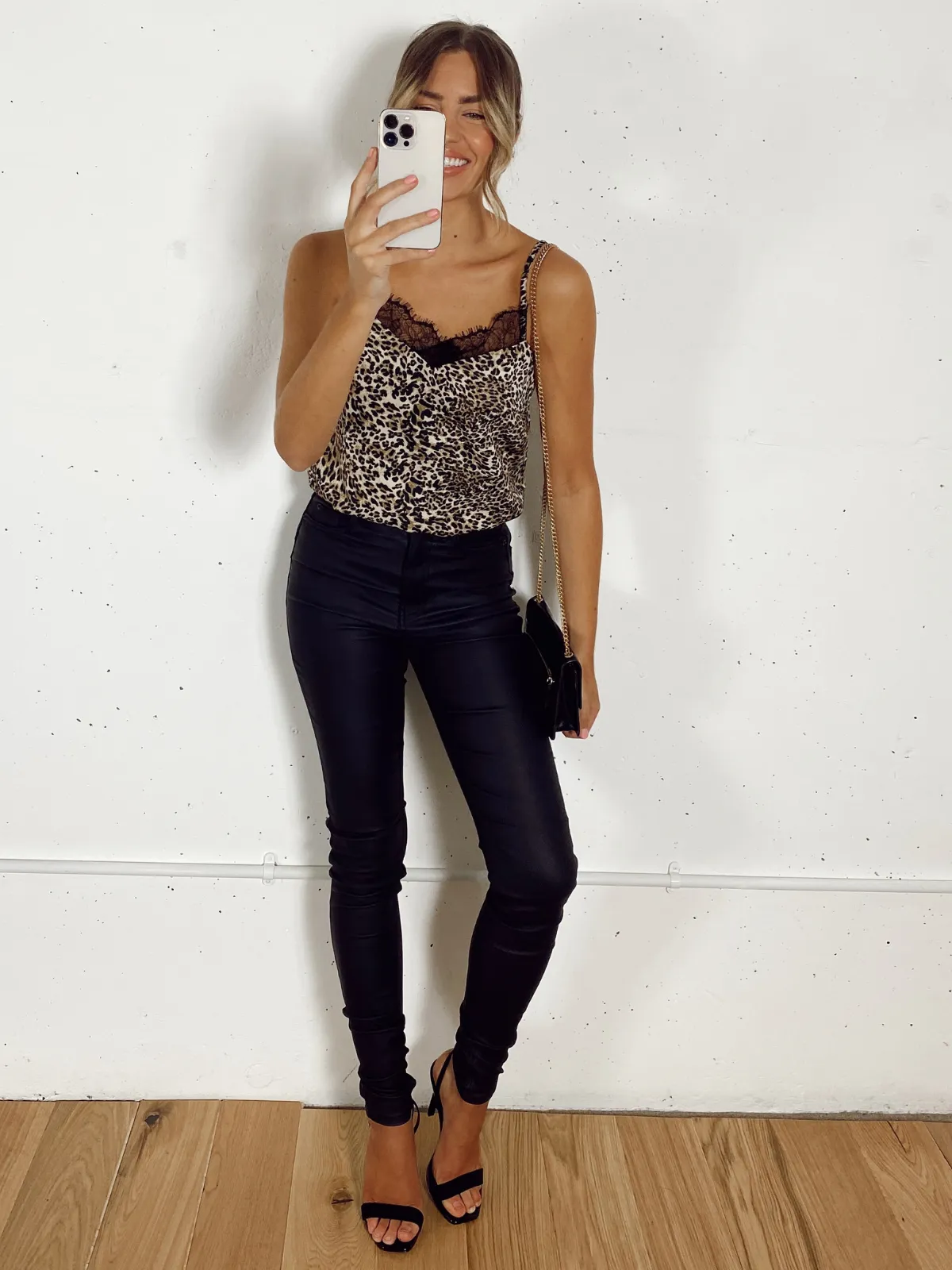 Rose Animal Print Lace Insert Cami Top