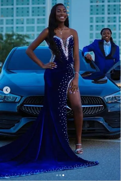 Royal Blue Mermaid Beading Crystals African Girl Prom Dresses Evening Dress       fg5563