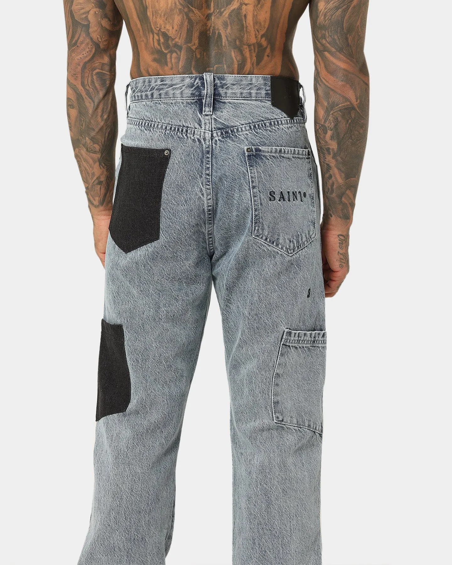 Saint Morta Patchwork Carpenter Jeans Stone Wash Blue