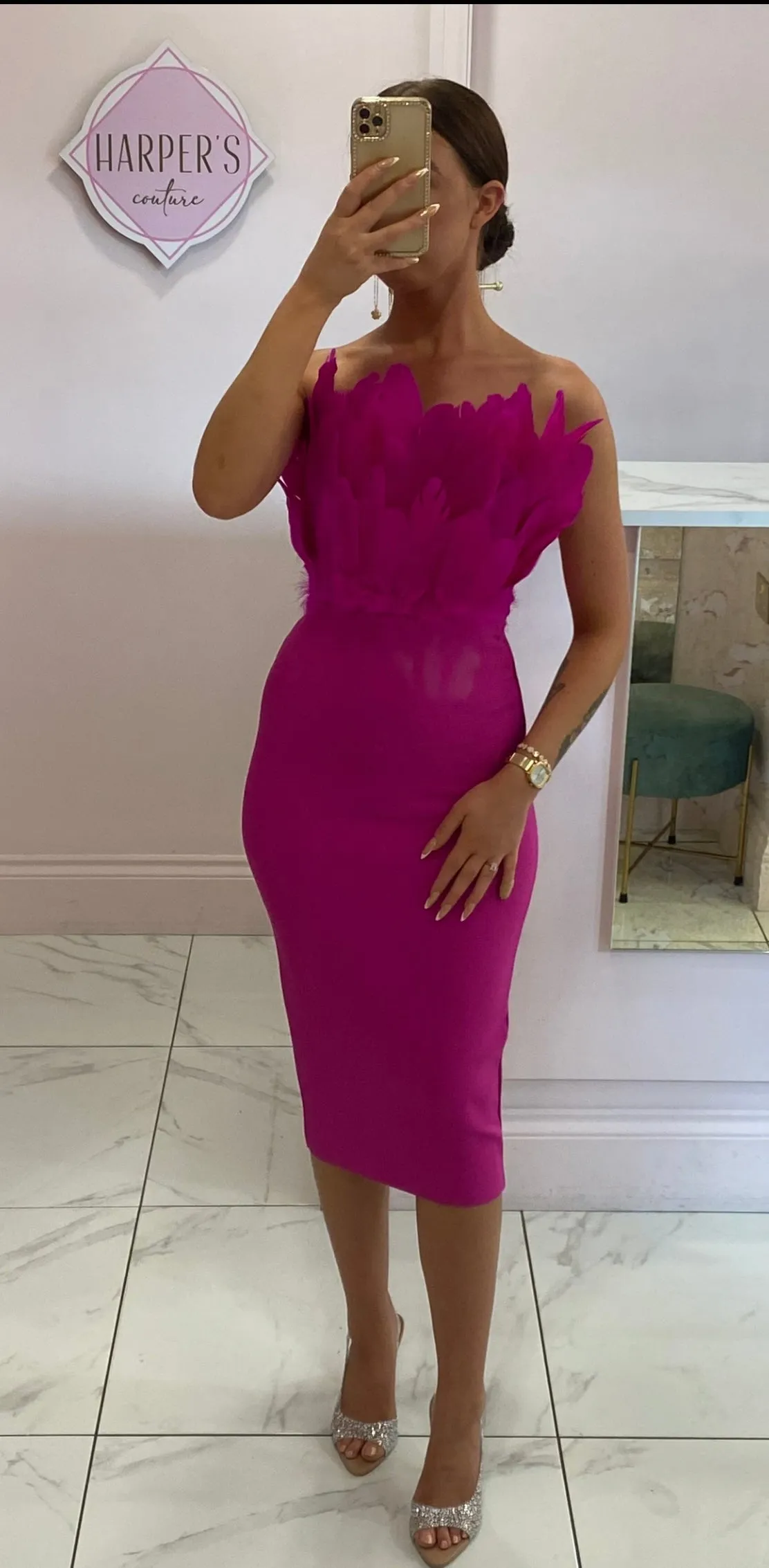 Sareza Pink Feather Premium Bandage Dress