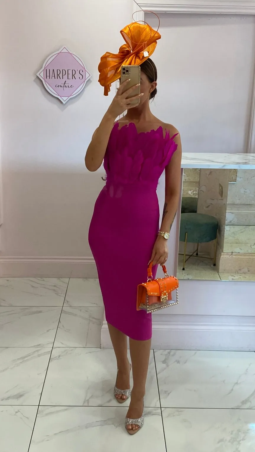 Sareza Pink Feather Premium Bandage Dress