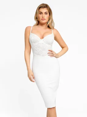 Shapewear Sculpting Lace Corset Midi Slip Dress