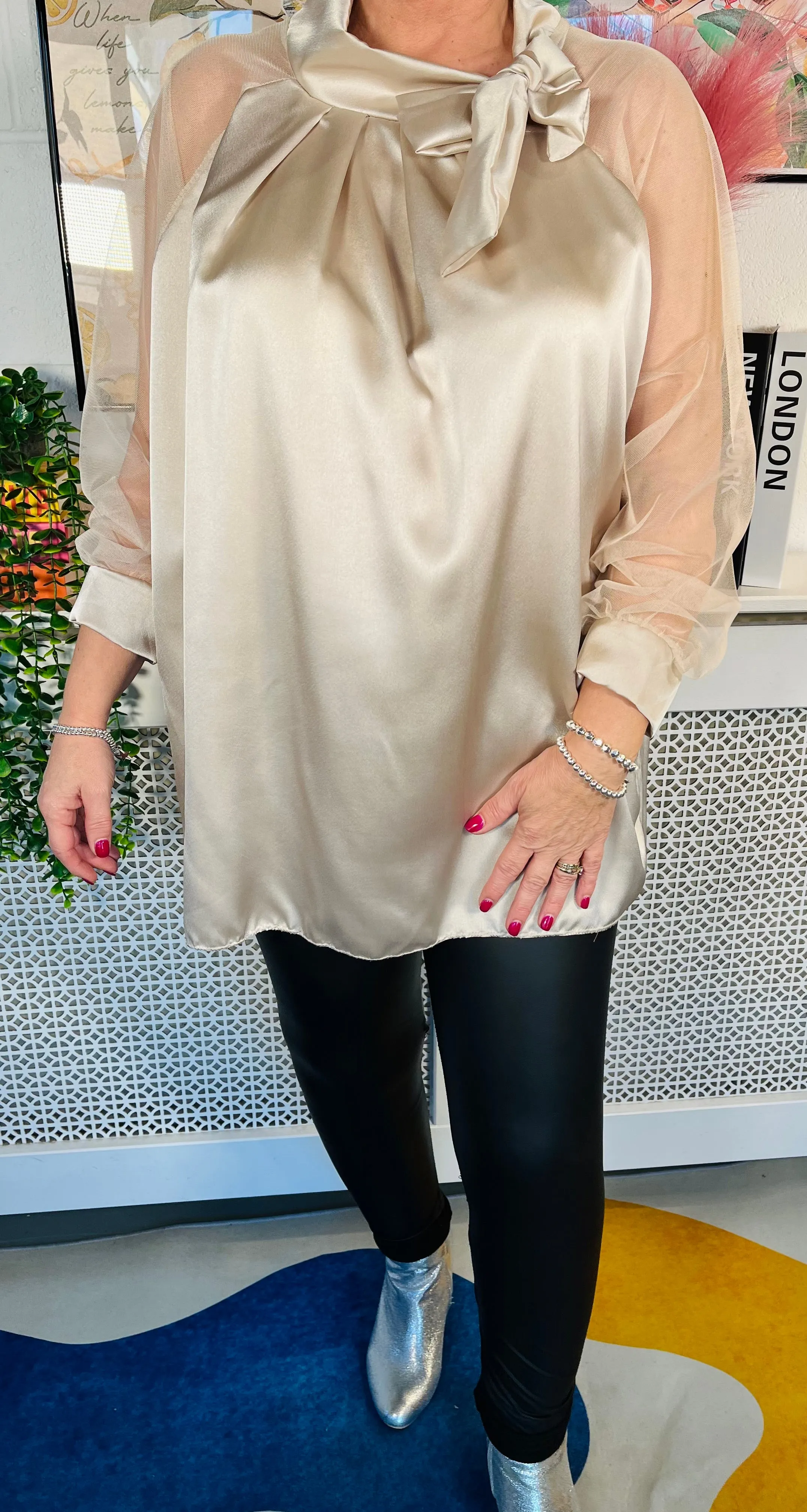 Sheridan Bow Blouse - Champagne