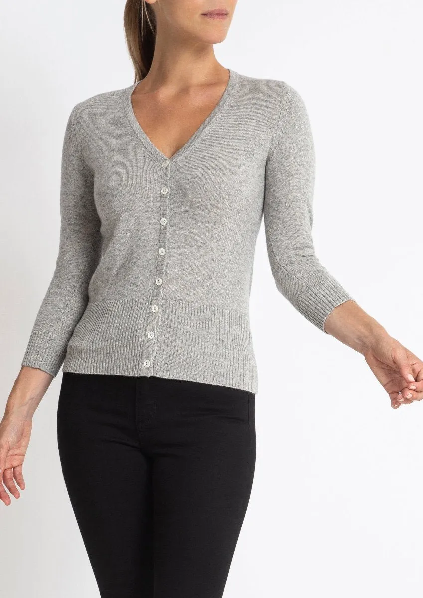 Silk   Cashmere Audrey Cardigan in Pale Marle Grey