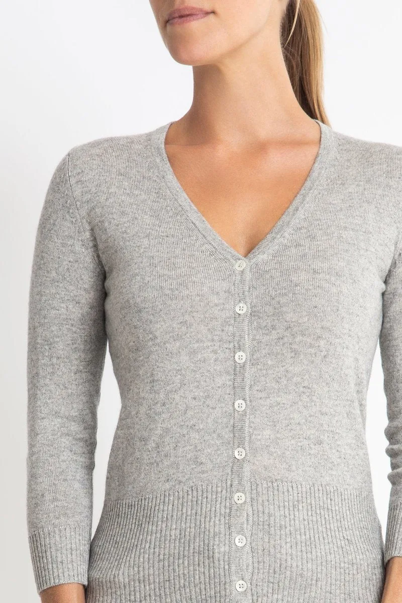 Silk   Cashmere Audrey Cardigan in Pale Marle Grey