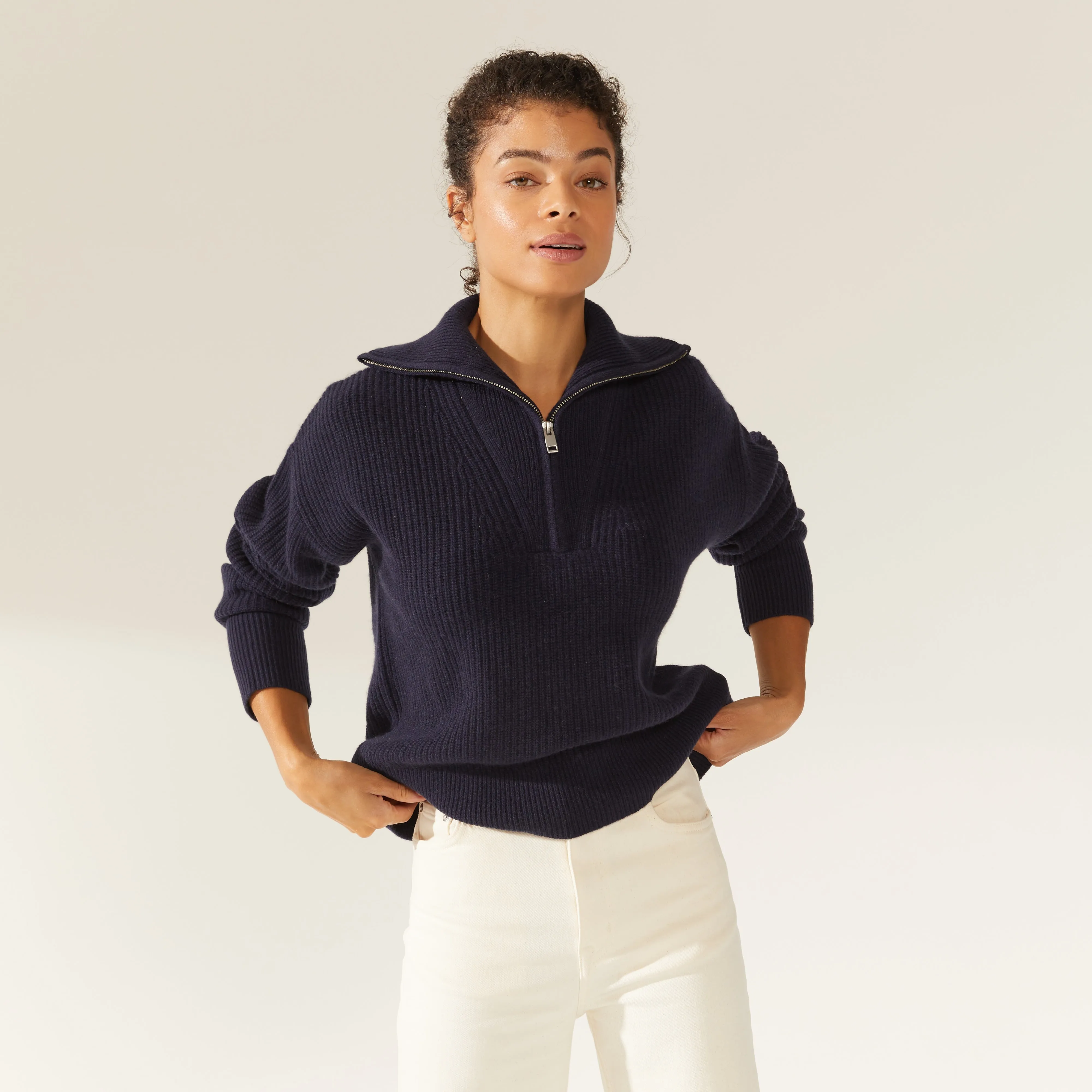 Sophia Chunky Cashmere Quarter Zip Pullover