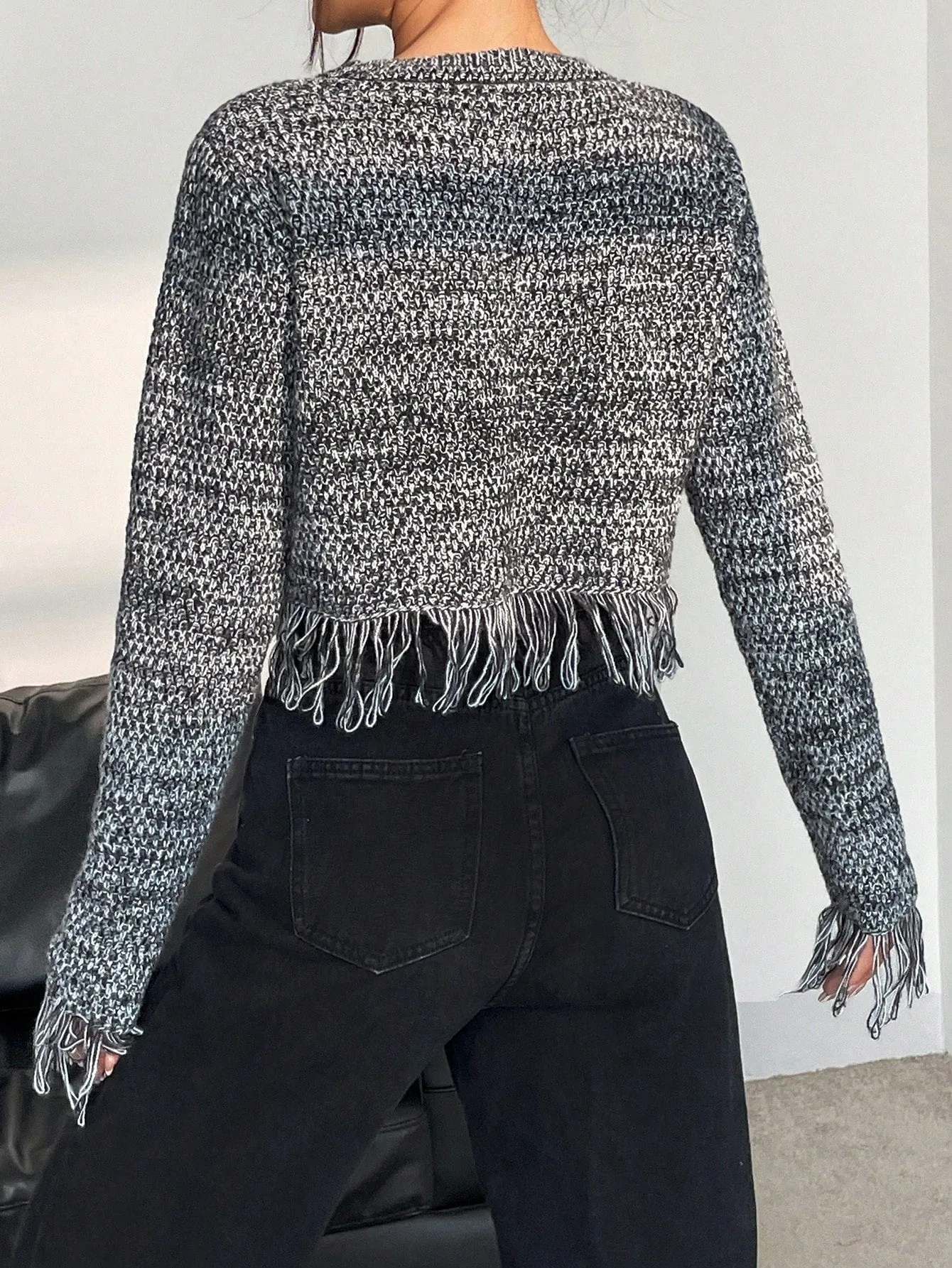 Space Dye Fringe Hem Crop Sweater