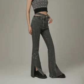 Star Slit Bootcut Denim Jeans