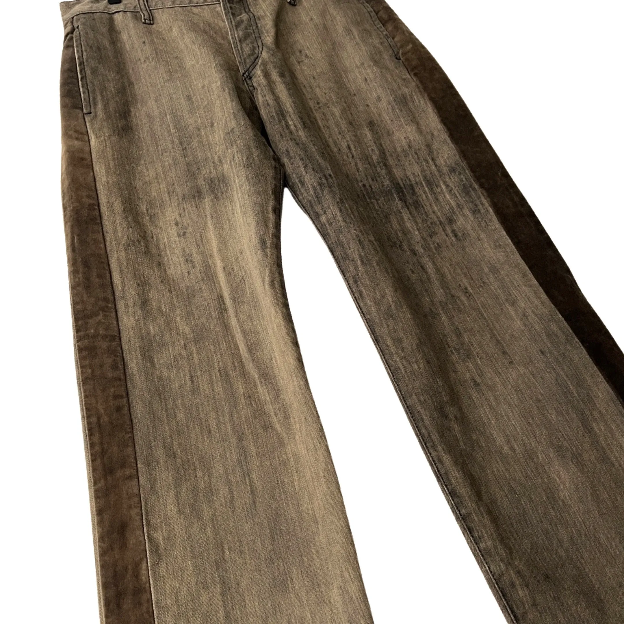 Straight Relaxed Jeans w/Crushed Velvet Trim in Patina / 33" x 34"