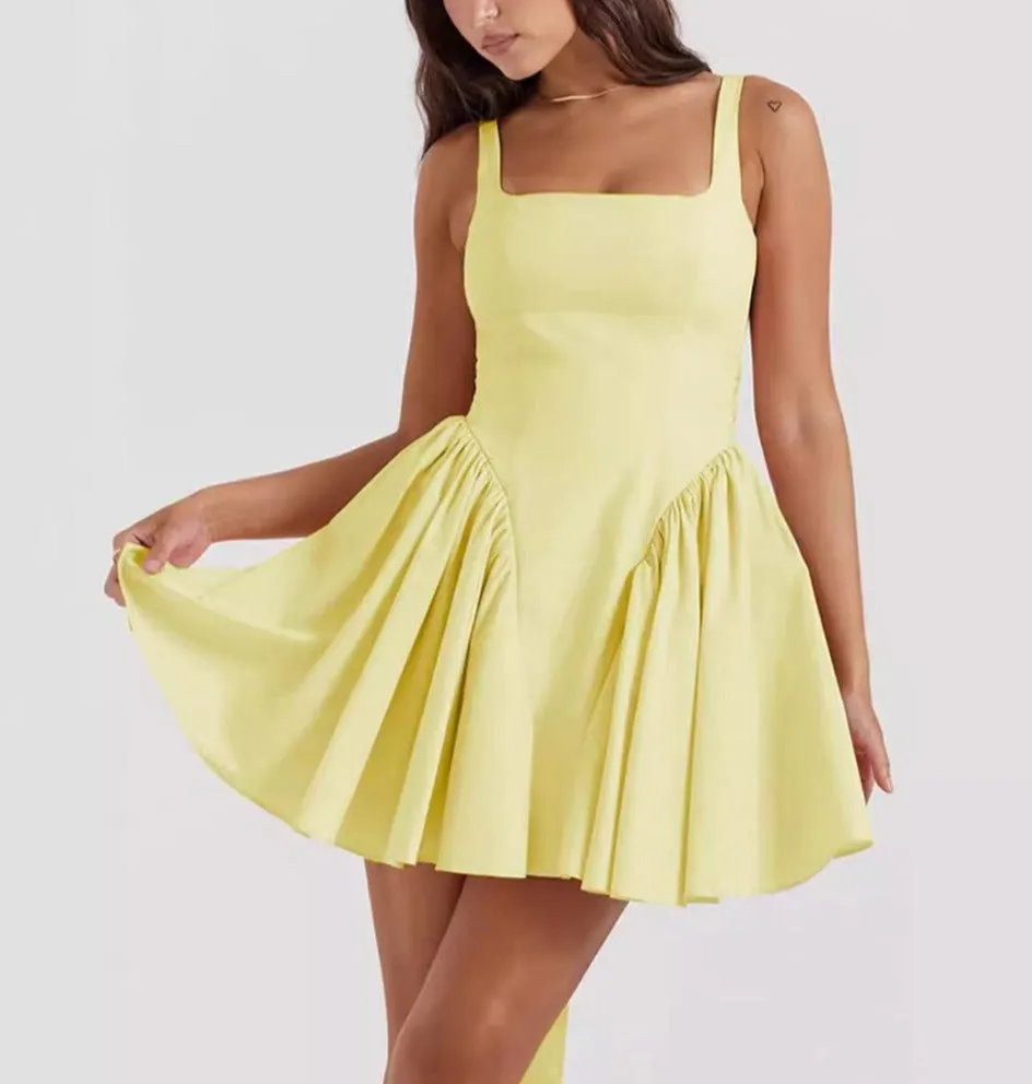 Summer French Bow Strap Dress