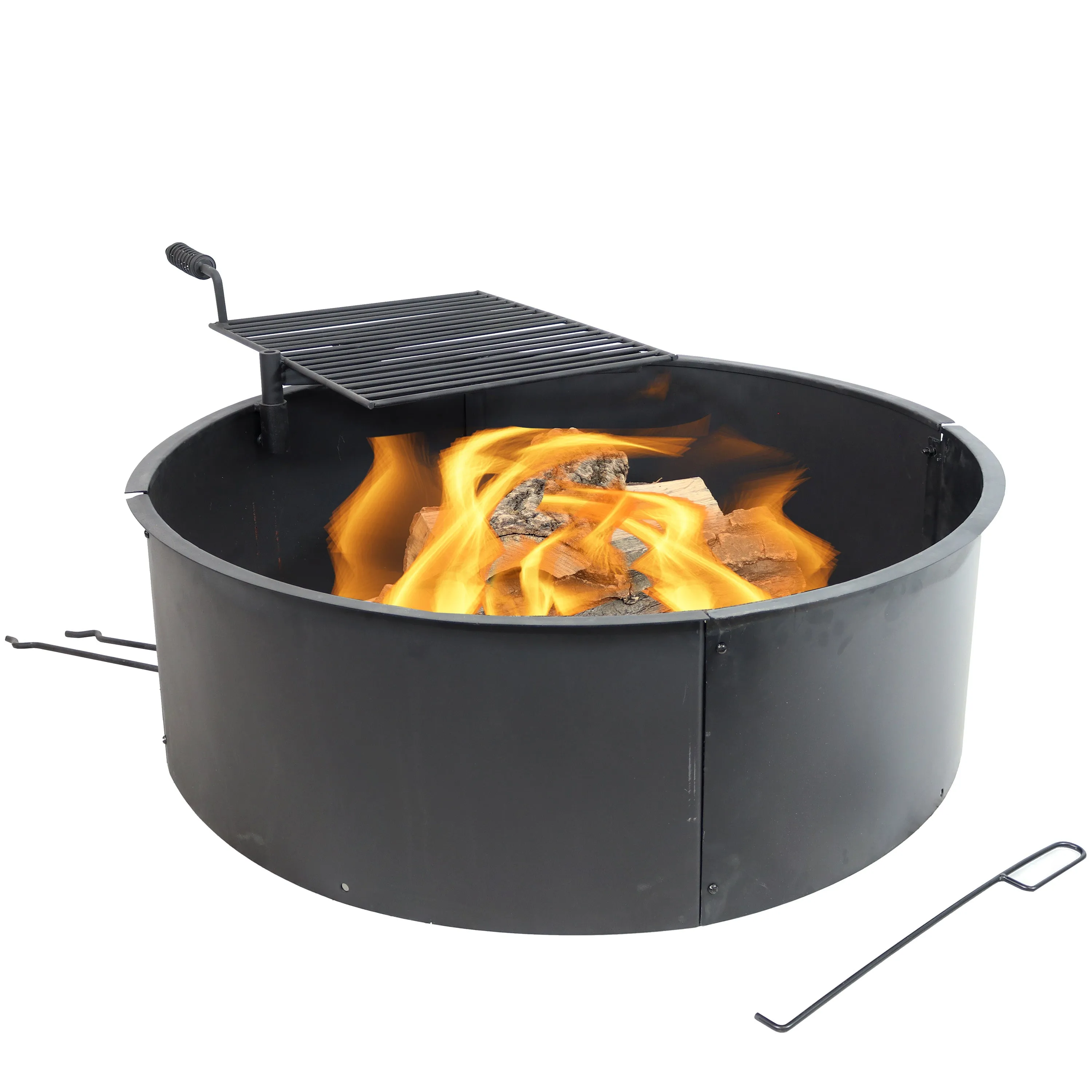 Sunnydaze 36" Metal Campfire Ring with Rotating Detachable Cooking Grate - Steel