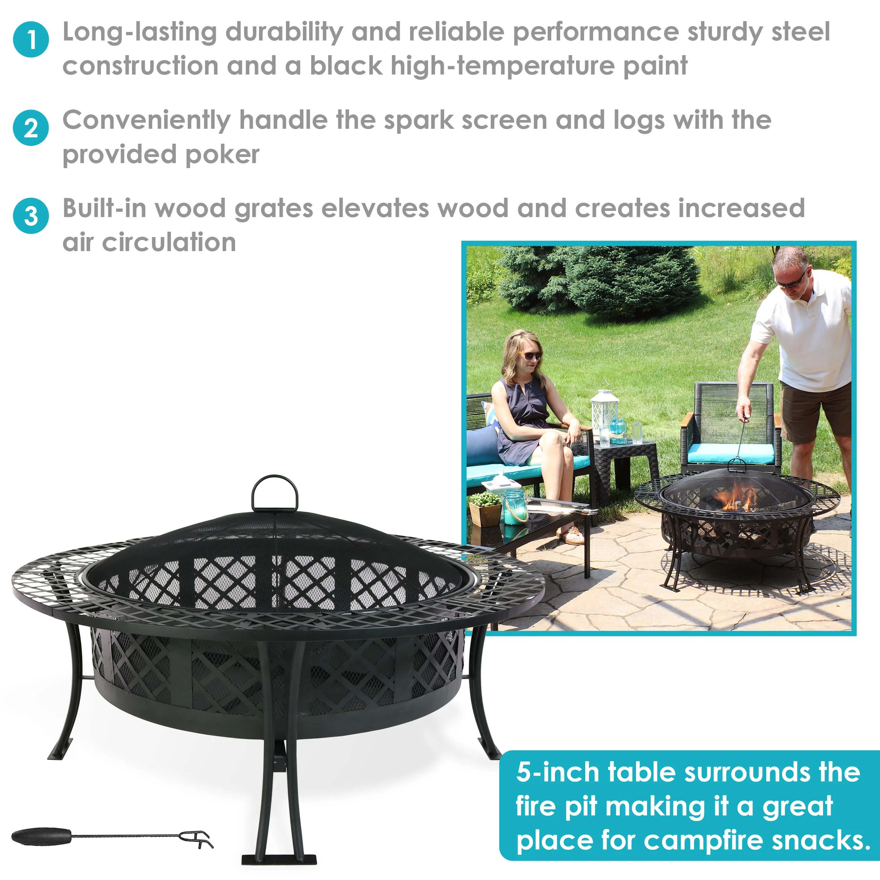 Sunnydaze 40" Diamond Weave Large Steel Fire Pit with Spark Screen