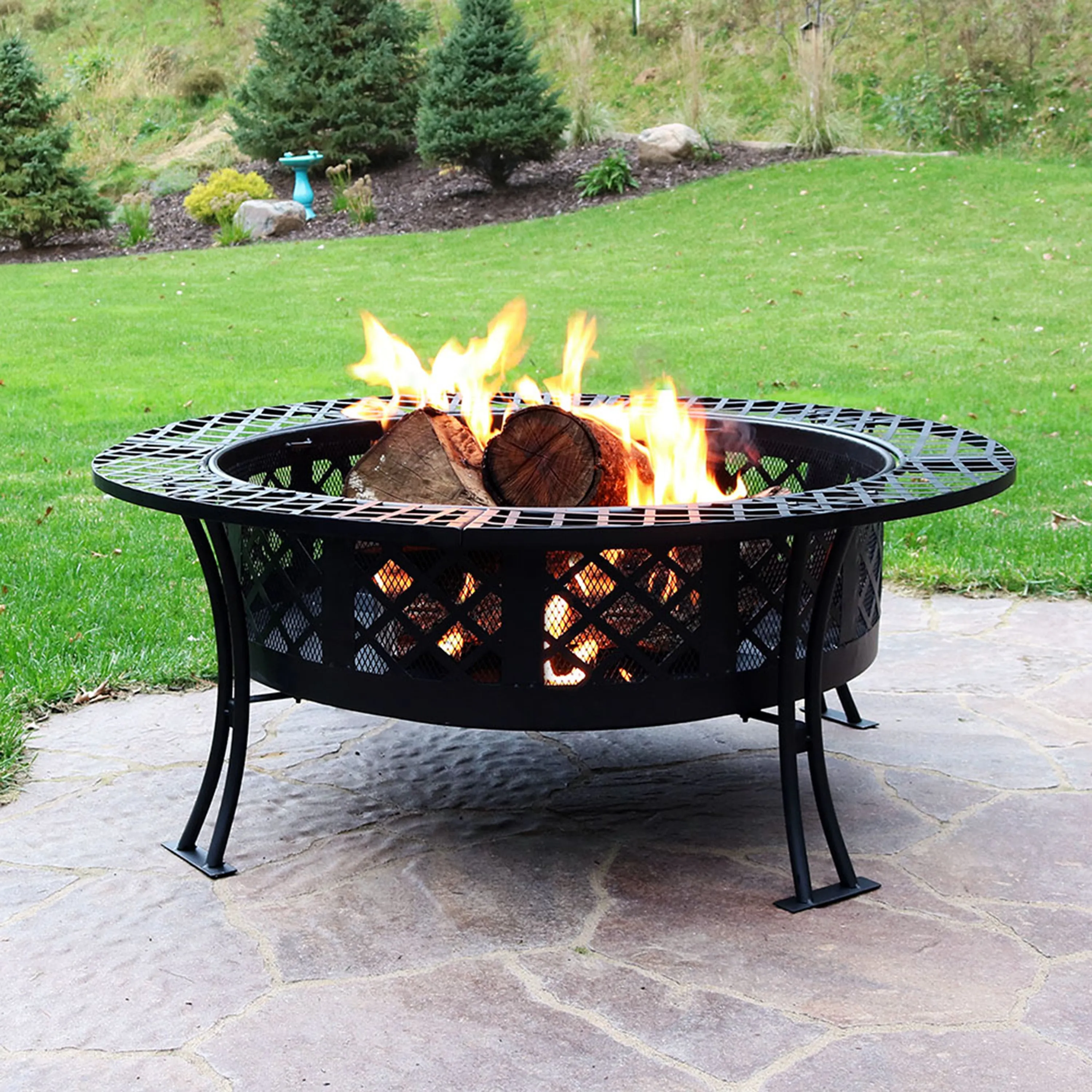 Sunnydaze 40" Diamond Weave Large Steel Fire Pit with Spark Screen